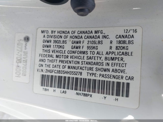 2HGFC3B35HH355278 Honda Civic Ex-t