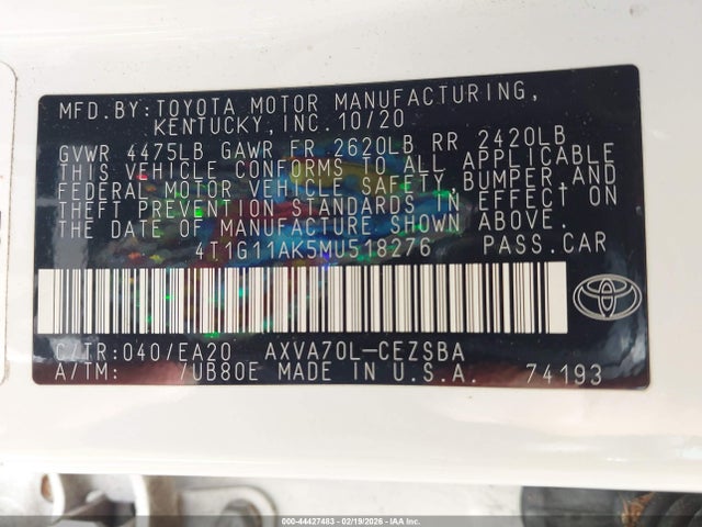 4T1G11AK5MU518276 Toyota CAMRY SE