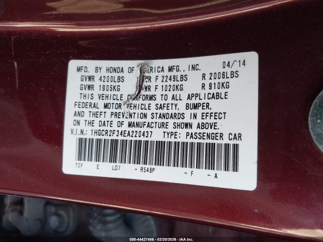 1HGCR2F34EA220437 Honda ACCORD LX
