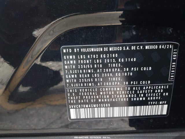 2025 Volkswagen Tiguan 2.0t S მანქანა იყიდება აუქციონზე, vin: 3VVCR7RM4SM015569, აუქციონის ნომერი: 44427489
