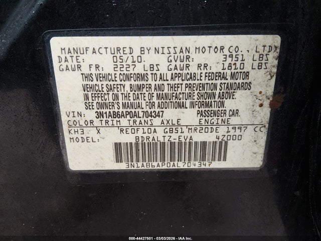 Продаж на аукціоні авто 2010 Nissan Sentra 2.0sr, vin: 3N1AB6AP0AL704347, номер лоту: 44427501
