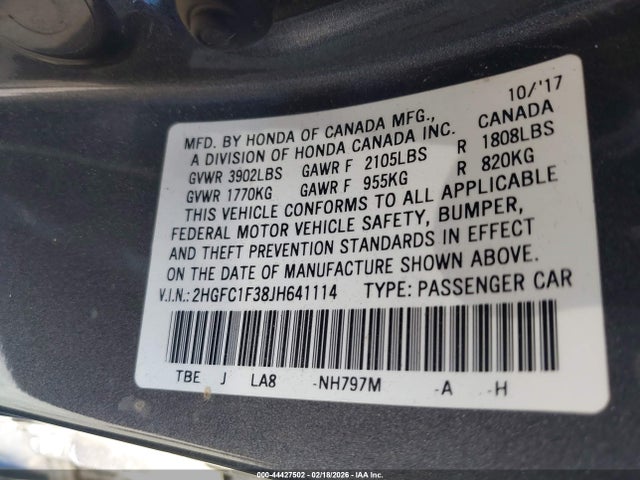 2HGFC1F38JH641114 Honda Civic Ex-t