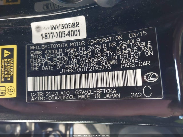 JTHBK1GG1F2192973 Lexus ES 350