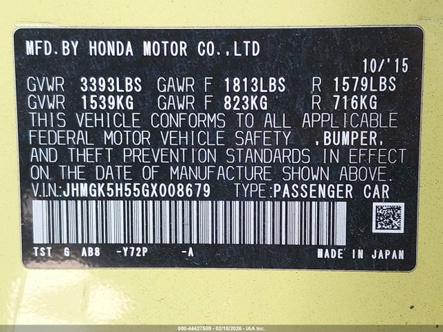 JHMGK5H55GX008679 Honda FIT LX
