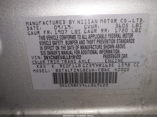 Nissan Versa Sv Xtronic Cvt 2020 3N1CN8EV4LL819122 Image 9