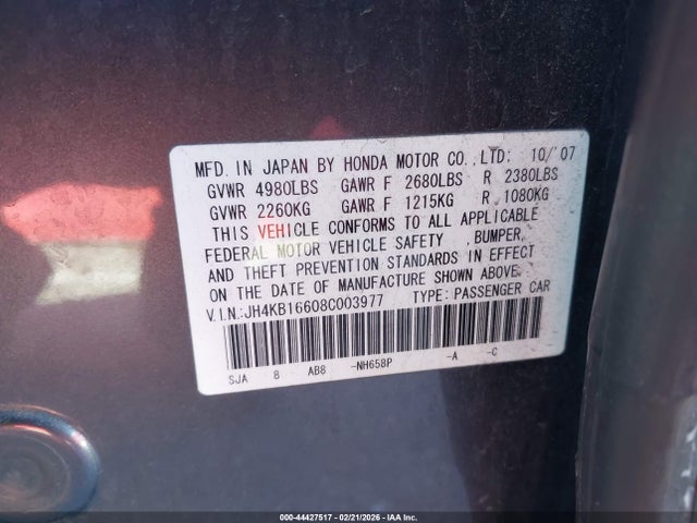 Aukcja sprzedaży 2008 Acura Rl 3.5, vin: JH4KB16608C003977, numer aukcji: 44427517