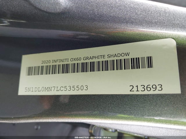 44427520 :رقم المزاد ، 5N1DL0MN7LC535503 vin ، 2020 Infiniti Qx60 Luxe مزاد بيع