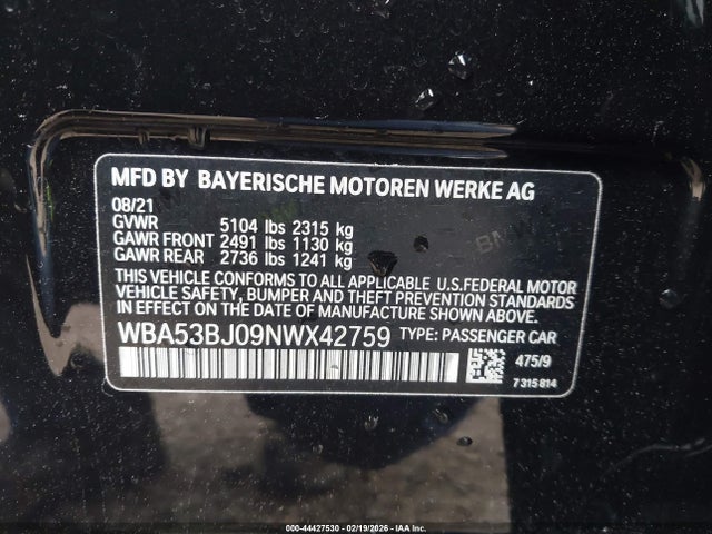 WBA53BJ09NWX42759 BMW 540 I