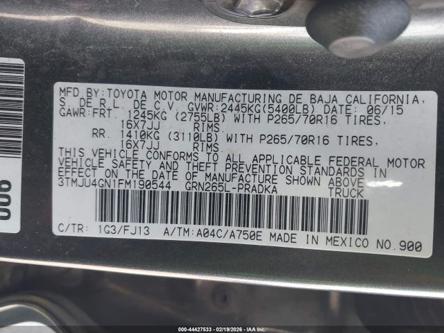 3TMJU4GN1FM190544 Toyota Tacoma Prerunner V6