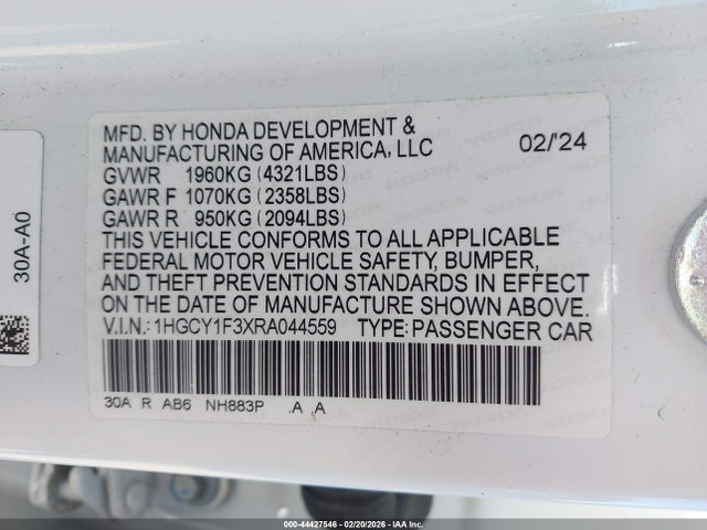 1HGCY1F3XRA044559 Honda ACCORD EX