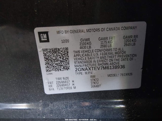 Chevrolet Equinox Awd 2fl 2021 2GNAXTEV7M6138936 Image 9