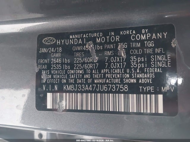 KM8J33A47JU673758 Hyundai TUCSON SEL