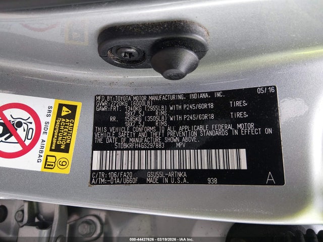 Toyota Highlander Le Plus V6 2016 5TDBKRFH4GS297883 Image 9