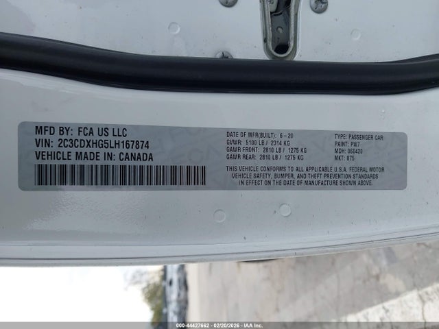 2C3CDXHG5LH167874 Dodge Charger Gt Rwd
