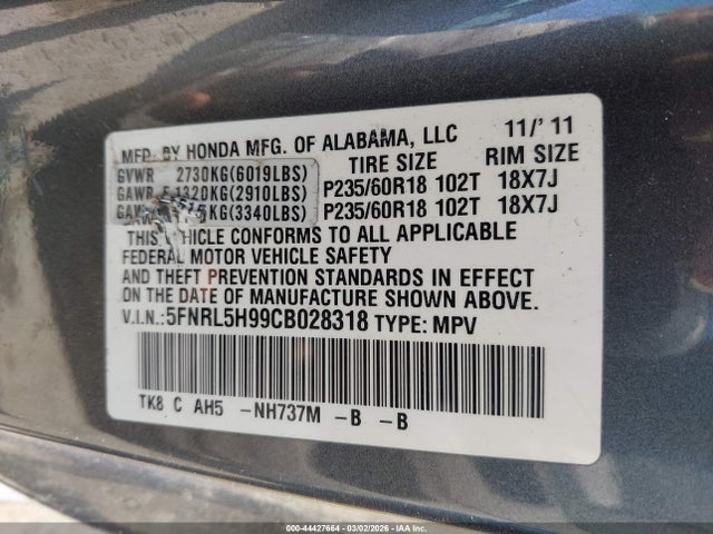 2012 HONDA ODYSSEY 5FNRL5H99CB028318 Photo 8