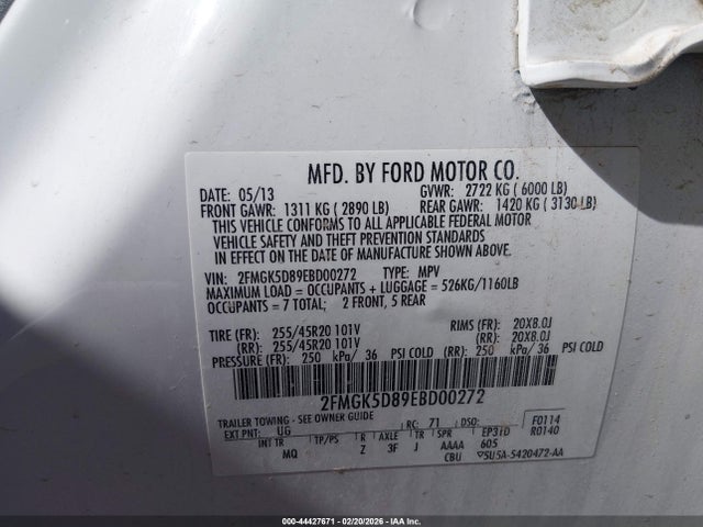 Ford Flex Limited 2014 2FMGK5D89EBD00272 Image 9