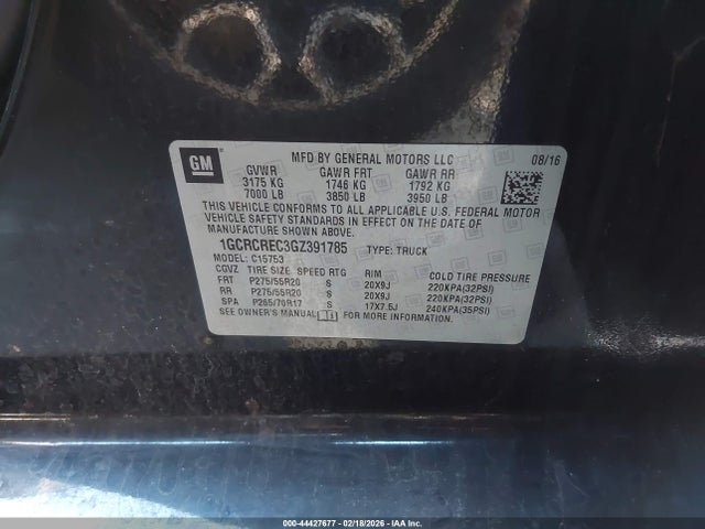 1GCRCREC3GZ391785 Chevrolet Silverado 1500 1lt