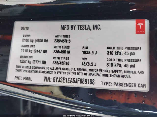 2018 TESLA MODEL 3 5YJ3E1EA5JF089198 Photo 8