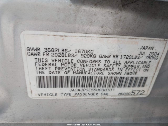 2005 MITSUBISHI LANCER JA3AJ26E55U008707 Photo 8