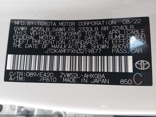 2022 TOYOTA PRIUS PRIME JTDKAMFPXN3219877 Photo 8