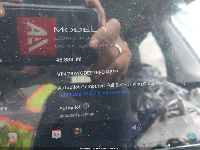 44427719 :رقم المزاد ، 7SAYGDEE7RF014697 vin ، 2024 Tesla Model Y Long Range Dual Motor All-wheel Drive مزاد بيع