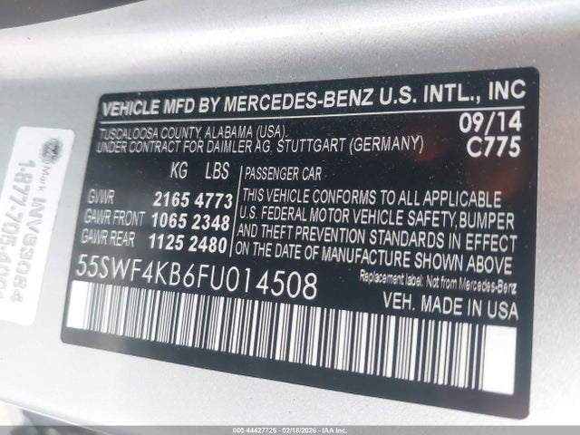 Aukcja sprzedaży 2015 Mercedes-benz C 300 4matic, vin: 55SWF4KB6FU014508, numer aukcji: 44427726
