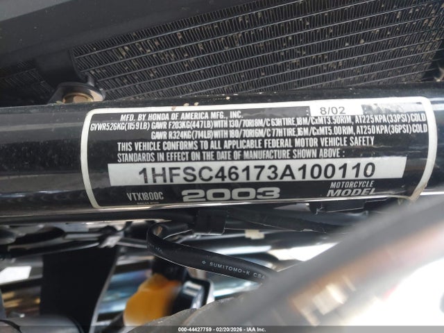 Продаж на аукціоні авто 2003 Honda Vtx1800 C, vin: 1HFSC46173A100110, номер лоту: 44427759