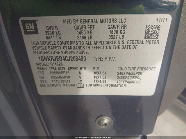 2012 CHEVROLET TRAVERSE 1GNKRJED4CJ203480 Photo 8