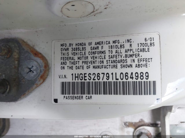 2001 HONDA CIVIC 1HGES26791L064989 Photo 8