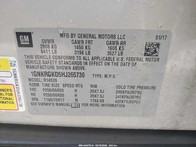 1GNKRGKD5HJ265730 Chevrolet Traverse 1lt