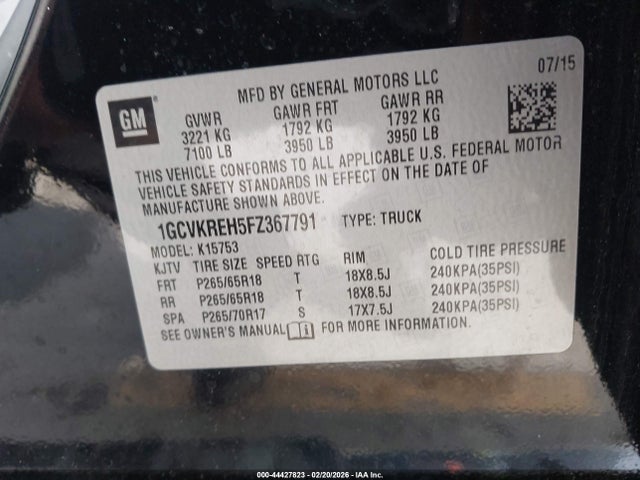 1GCVKREH5FZ367791 Chevrolet Silverado 1500 1lt