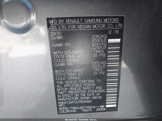 Продаж на аукціоні авто 2020 Nissan Rogue Sv Fwd, vin: KNMAT2MT0LP534560, номер лоту: 44427833