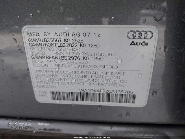 Продажа на аукционе авто 2012 Audi Q5 3.2 Premium Plus, vin: WA1DKAFP2CA135785, номер лота: 44427852
