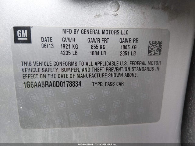 Продаж на аукціоні авто 2013 Cadillac Ats Standard, vin: 1G6AA5RA0D0178834, номер лоту: 44427864
