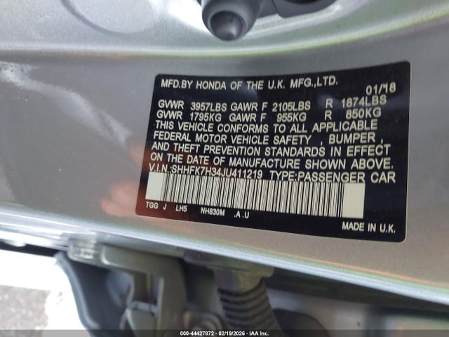 SHHFK7H34JU411219 Honda Civic Lx