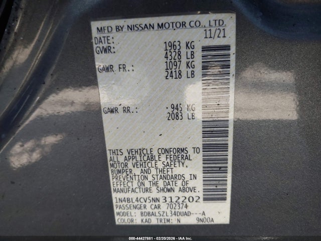 1N4BL4CV5NN312202 Nissan Altima Sr Fwd