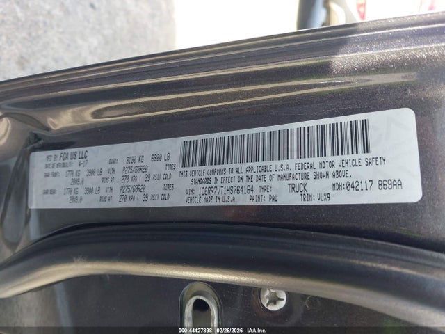 Продаж на аукціоні авто 2017 Ram 1500 Laramie  4x4 6'4 Box, vin: 1C6RR7VT1HS764164, номер лоту: 44427898