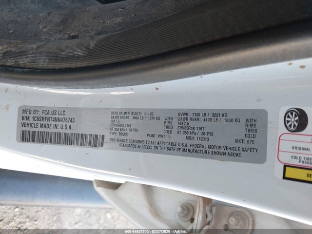 Продаж на аукціоні авто 2022 Ram 1500 Tradesman  4x4 6'4 Box, vin: 1C6SRFNT4NN476743, номер лоту: 44427903