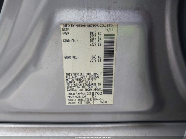 1N4AL3AP9GC228702 Nissan Altima 2.5 Sl