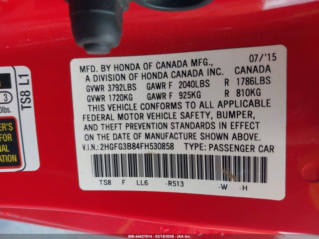 Honda CIVIC EX 2015 2HGFG3B84FH530858 Image 9