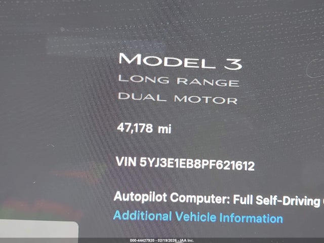 Продаж на аукціоні авто 2023 Tesla Model 3 Long Range Dual Motor All-wheel Drive, vin: 5YJ3E1EB8PF621612, номер лоту: 44427920