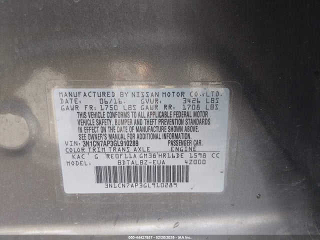 Nissan Versa 1.6 Sv 2016 3N1CN7AP3GL910289 Image 9