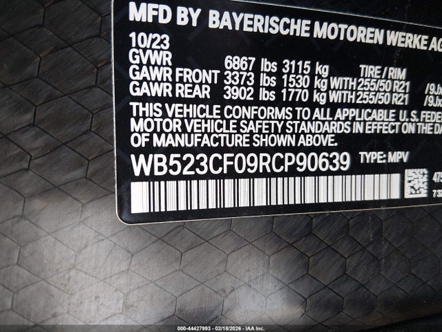 44427993 :رقم المزاد ، WB523CF09RCP90639 vin ، 2024 Bmw Ix Xdrive50 مزاد بيع
