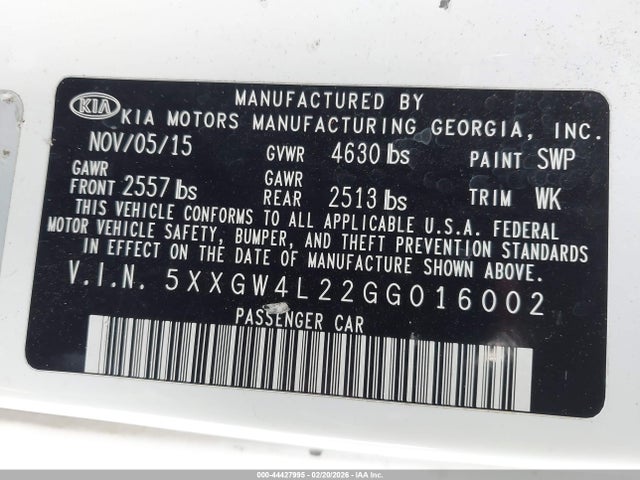 5XXGW4L22GG016002 KIA Optima Sx Turbo