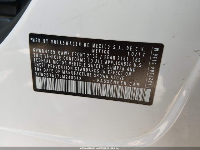 Продаж на аукціоні авто 2018 Volkswagen Jetta 1.4t S, vin: 3VW2B7AJ7JM248342, номер лоту: 44428001