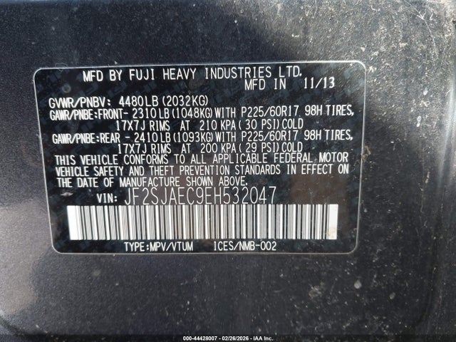 Auction sale of the 2014 Subaru Forester 2.5i Premium, vin: JF2SJAEC9EH532047, lot number: 44428007