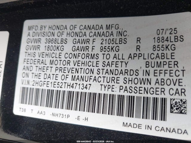 Honda CIVIC SI SEDAN 2026 2HGFE1E52TH471347 Image 9