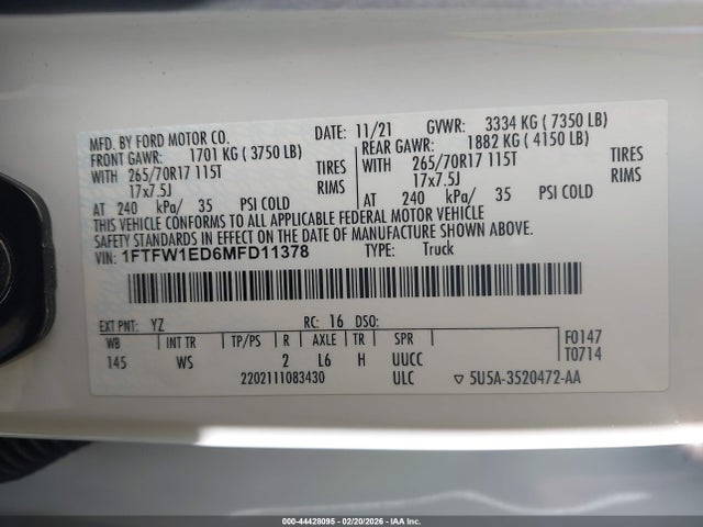 2021 FORD F-150 1FTFW1ED6MFD11378 Photo 8