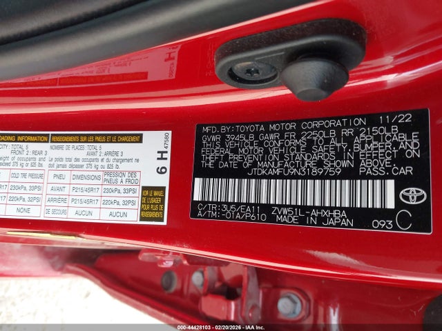 2022 TOYOTA PRIUS JTDKAMFU9N3189759 Photo 8