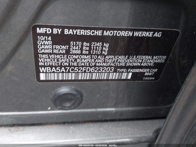 44428109 :رقم المزاد ، WBA5A7C52FD623203 vin ، 2015 Bmw 528i Xdrive مزاد بيع